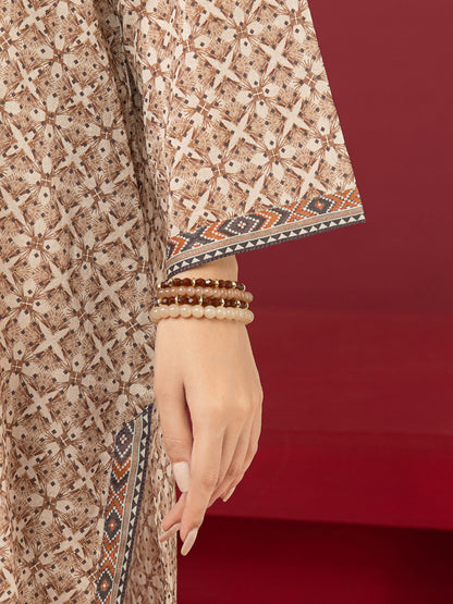 Edenrobe - EWU22A3-24414 Unstitched Coffee Printed Khaddar 3 Piece