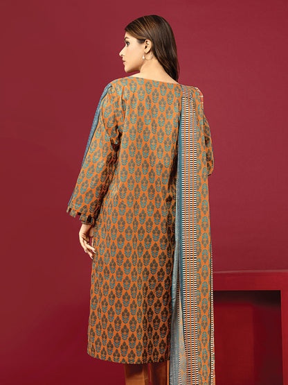 Edenrobe - EWU22A3-24417XXL Unstitched Orange Printed Khaddar 3 Piece