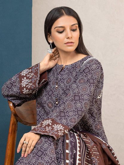 Edenrobe - EWU22A3-24459SD Unstitched Dark Purple Printed Khaddar 2 Piece