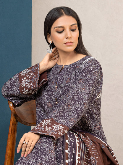Edenrobe - EWU22A3-24459 Unstitched Dark Purple Printed Khaddar 3 Piece