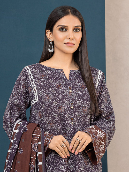 Edenrobe - EWU22A3-24459SD Unstitched Dark Purple Printed Khaddar 2 Piece