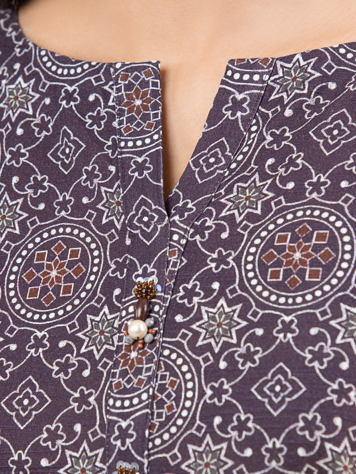 Edenrobe - EWU22A3-24459S Unstitched Dark Purple Printed Khaddar 1 Piece