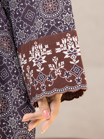 Edenrobe - EWU22A3-24459SD Unstitched Dark Purple Printed Khaddar 2 Piece