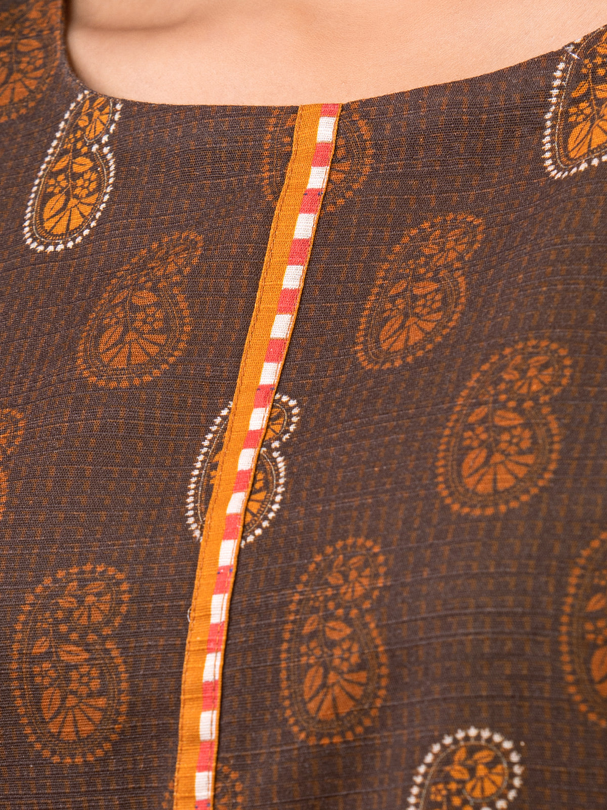 Edenrobe - EWU22A3-24464XXL Unstitched Brown Printed Khaddar 3 Piece