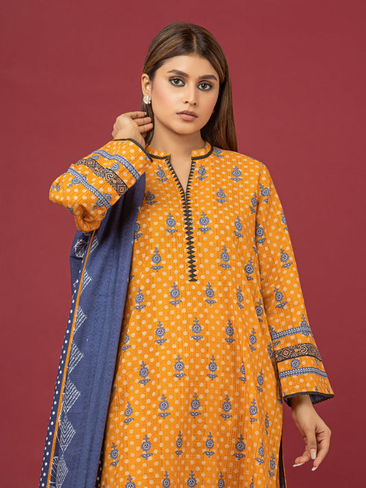 Edenrobe - EWU22A3-24465 Unstitched Yellow Printed Khaddar 3 Piece