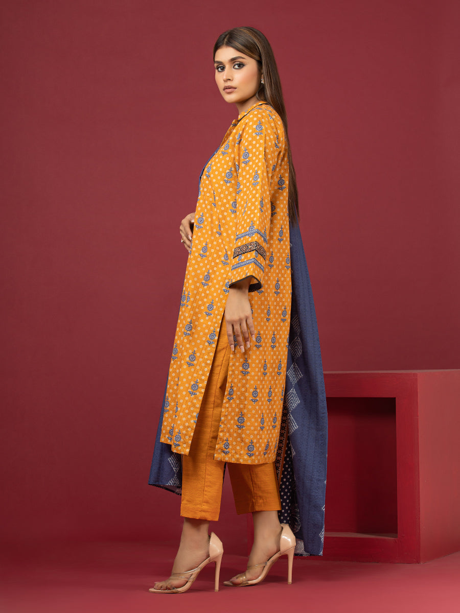 Edenrobe - EWU22A3-24465XXL Unstitched Yellow Printed Khaddar 3 Piece