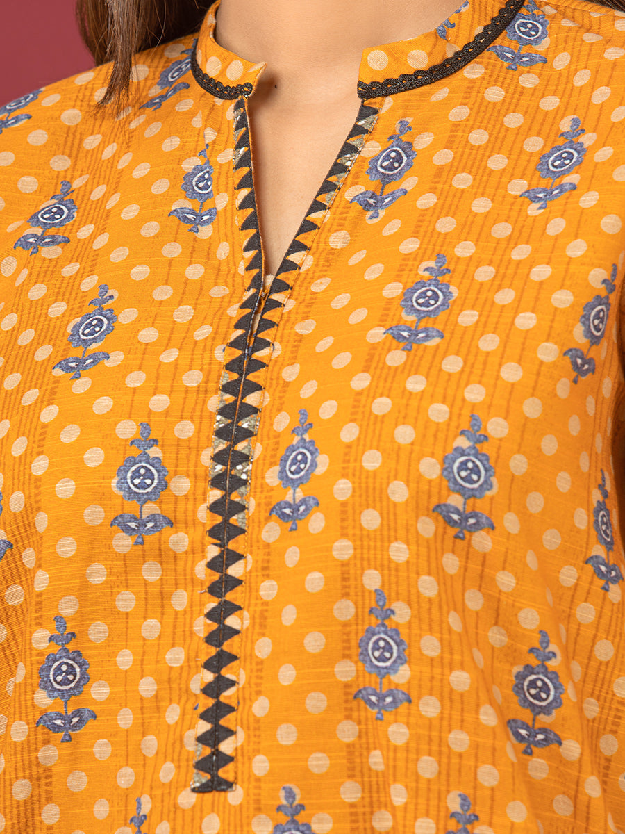 Edenrobe - EWU22A3-24465XXL Unstitched Yellow Printed Khaddar 3 Piece