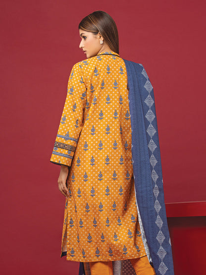Edenrobe - EWU22A3-24465XXL Unstitched Yellow Printed Khaddar 3 Piece