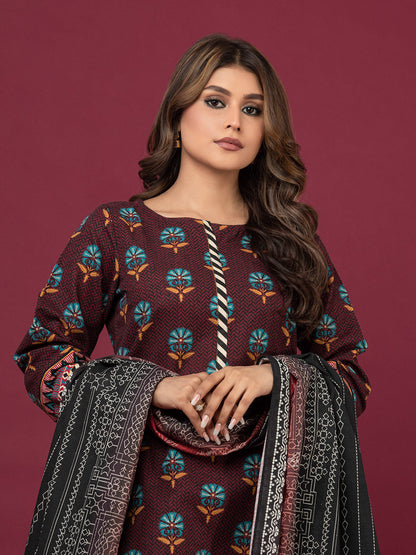 Edenrobe - EWU22A3-24467S Unstitched Dark Maroon Printed Khaddar 1 Piece