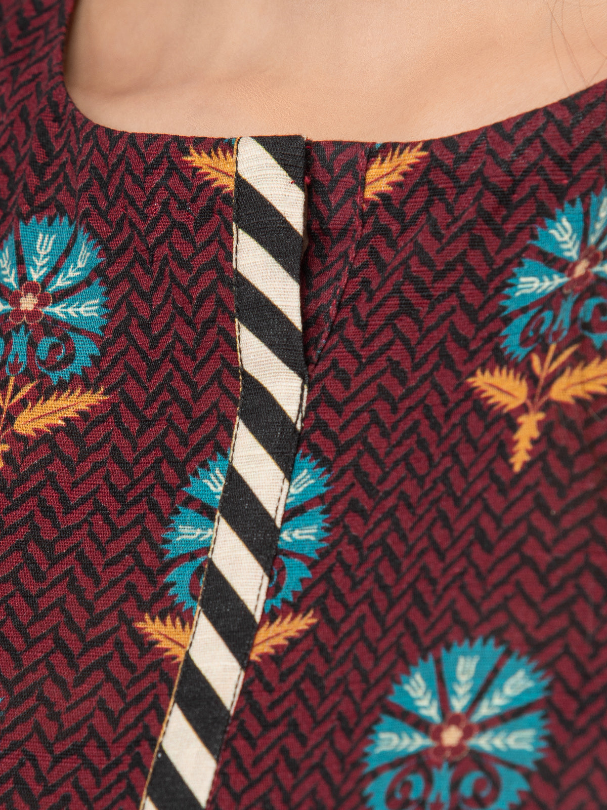 Edenrobe - EWU22A3-24467S Unstitched Dark Maroon Printed Khaddar 1 Piece