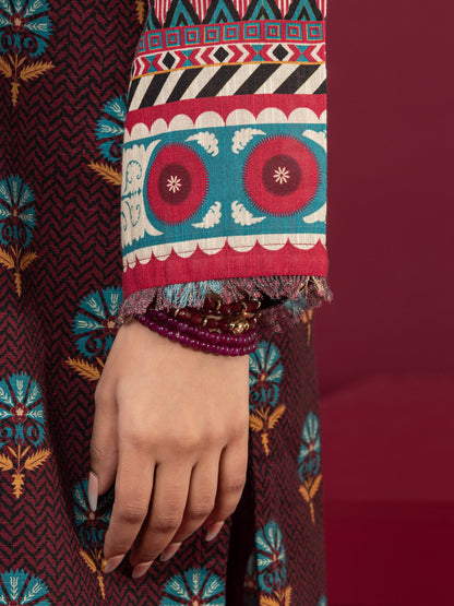 Edenrobe - EWU22A3-24467 Unstitched Dark Maroon Printed Khaddar 3 Piece