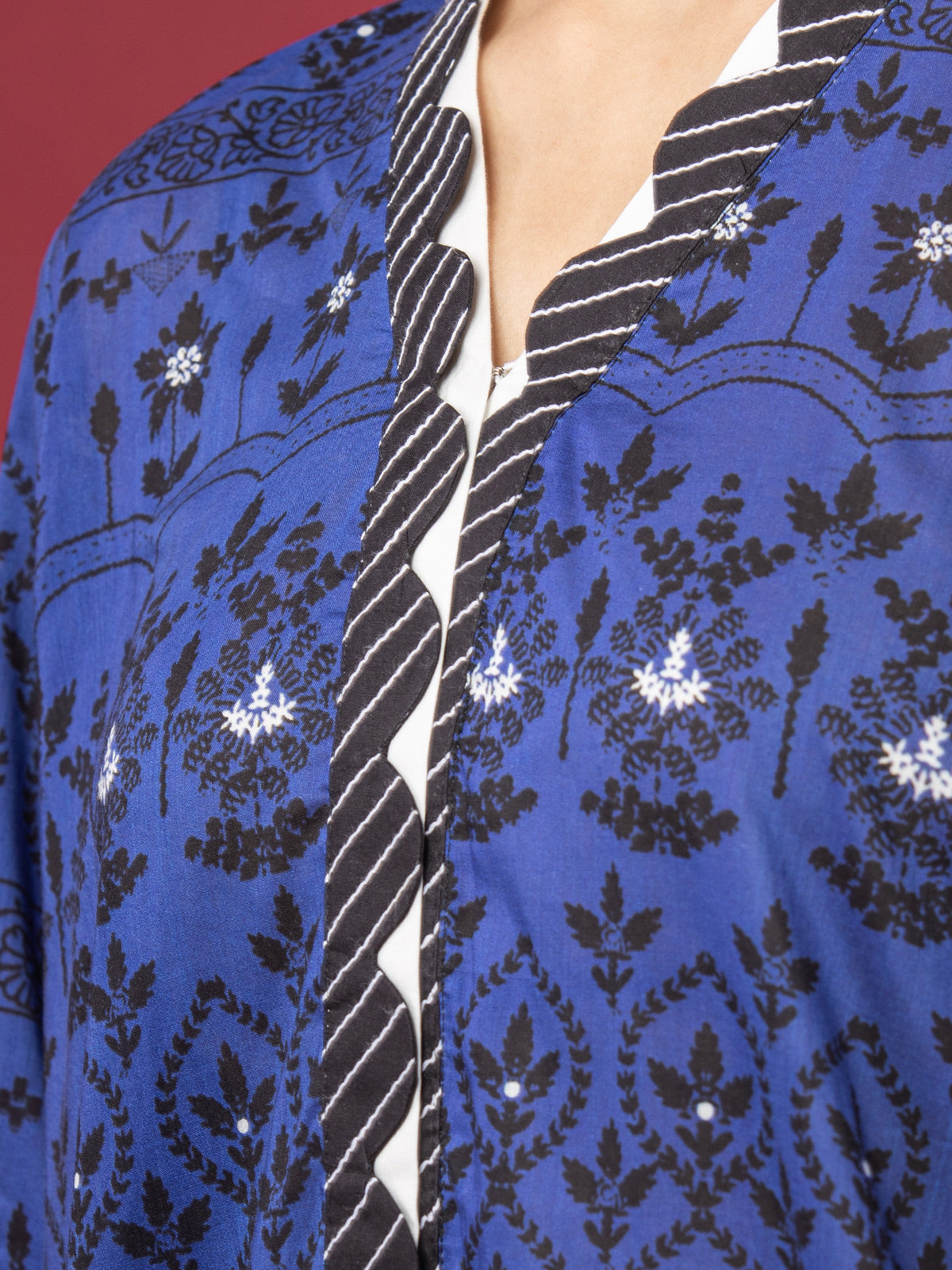 Edenrobe - EWU22A3-24473SD Unstitched Royal Blue Printed Khaddar 2 Piece