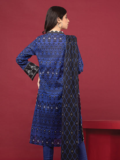 Edenrobe - EWU22A3-24473SD Unstitched Royal Blue Printed Khaddar 2 Piece