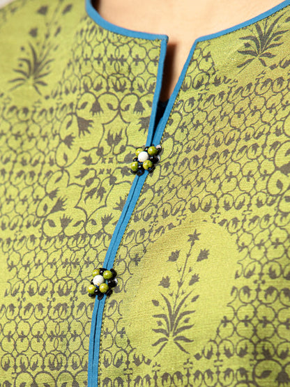 Edenrobe - EWU22A3-24504ST Unstitched Olive Printed Khaddar 2 Piece