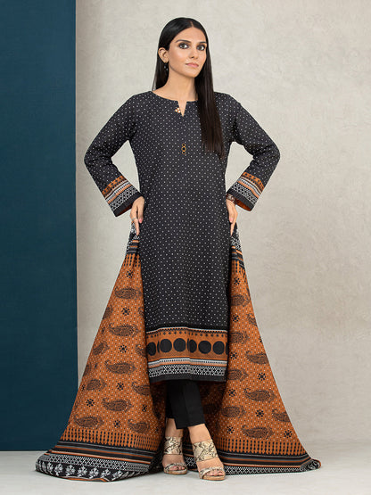 Edenrobe - EWU22A3-24567S Unstitched Black Printed Khaddar 1 Piece