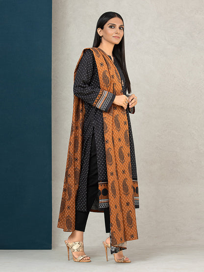 Edenrobe - EWU22A3-24567S Unstitched Black Printed Khaddar 1 Piece