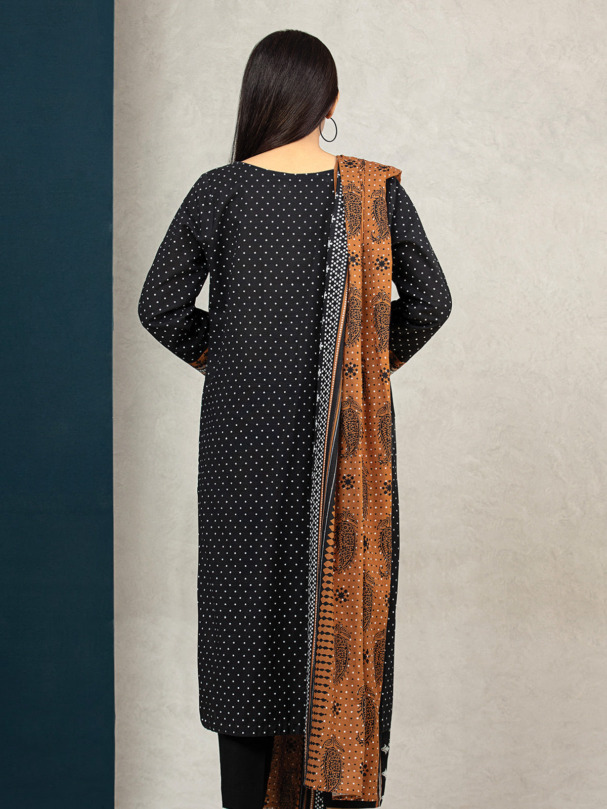 Edenrobe - EWU22A3-24567S Unstitched Black Printed Khaddar 1 Piece
