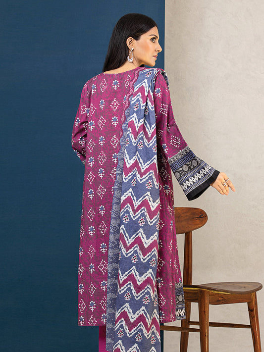Edenrobe - EWU22A3-24701XXL Unstitched Magenta Printed Khaddar 3 Piece