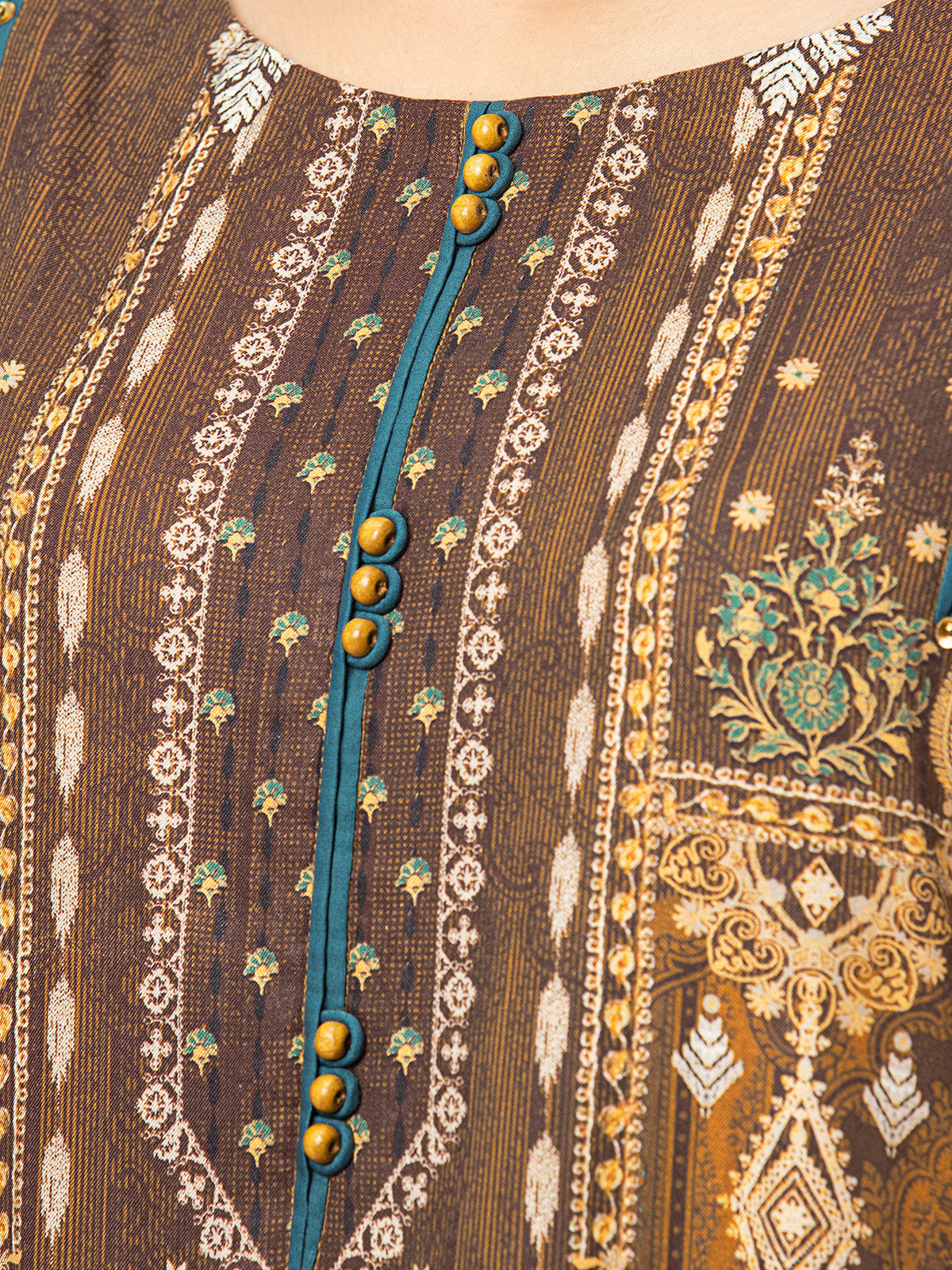 Edenrobe - EWU22A4-24001 Unstitched Brown Printed Viscose 3 Piece