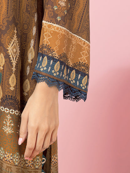 Edenrobe - EWU22A4-24001 Unstitched Brown Printed Viscose 3 Piece