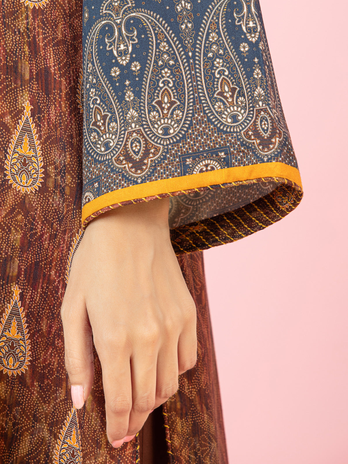 Edenrobe - EWU22A4-24004 Unstitched Brown Printed Viscose 3 Piece