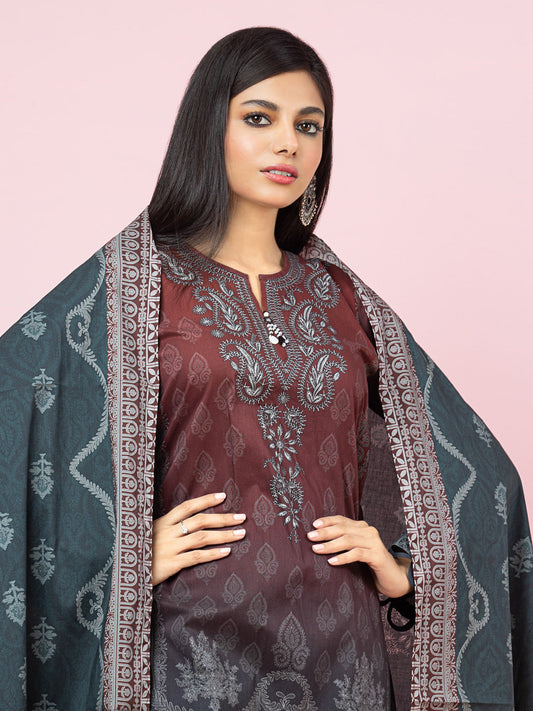 Edenrobe - EWU22A4-24005S Unstitched Charcoal Printed Viscose 1 Piece