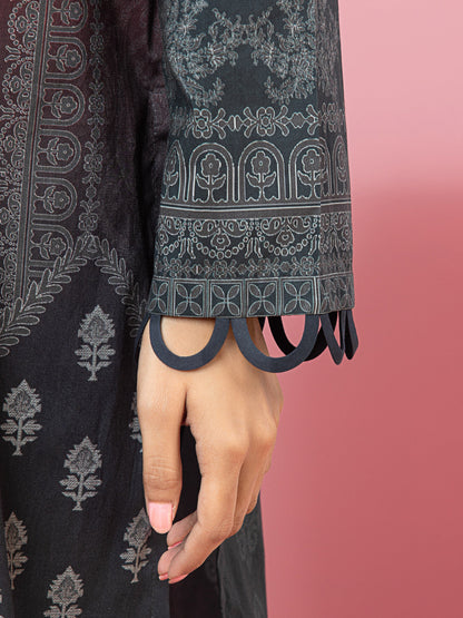 Edenrobe - EWU22A4-24005SD Unstitched Charcoal Printed Viscose 2 Piece