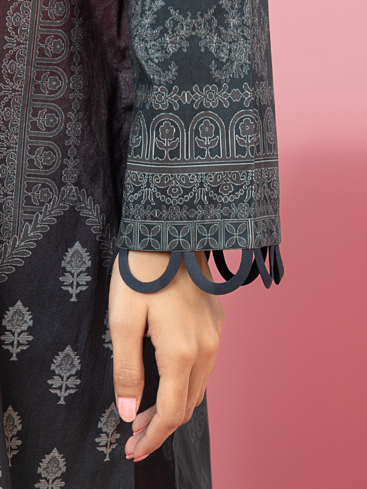 Edenrobe - EWU22A4-24005S Unstitched Charcoal Printed Viscose 1 Piece