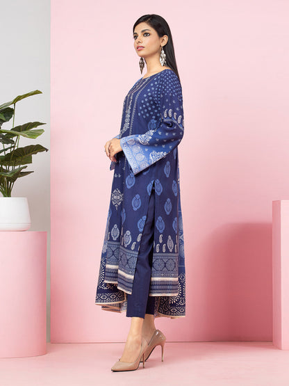 Edenrobe - EWU22A4-24008 Unstitched Royal Blue Printed Viscose 3 Piece