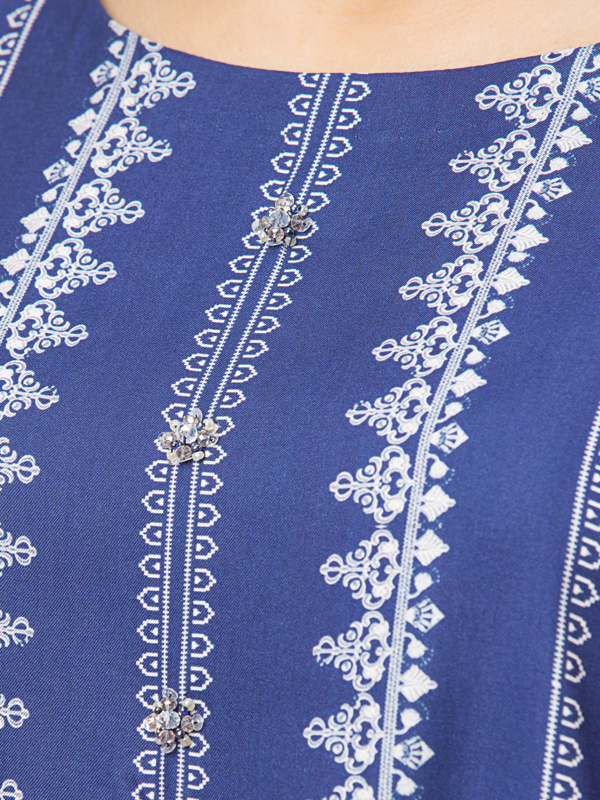 Edenrobe - EWU22A4-24008XXL Unstitched Royal Blue Printed Viscose 3 Piece