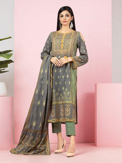 Edenrobe - EWU22A4-24009 Unstitched Grey Printed Viscose 3 Piece