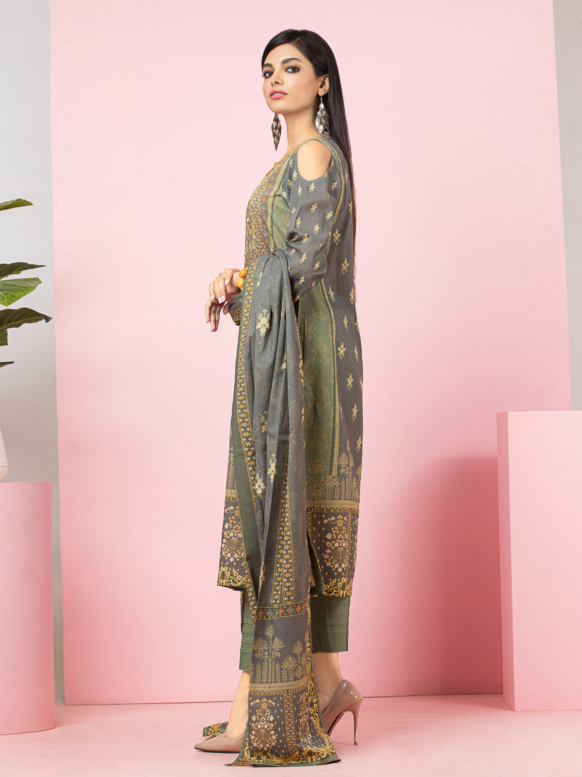 Edenrobe - EWU22A4-24009 Unstitched Grey Printed Viscose 3 Piece