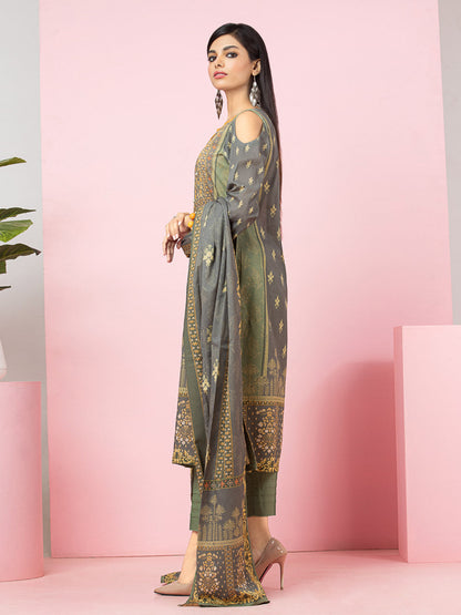 Edenrobe - EWU22A4-24009S Unstitched Grey Printed Viscose 1 Piece