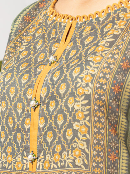 Edenrobe - EWU22A4-24009 Unstitched Grey Printed Viscose 3 Piece