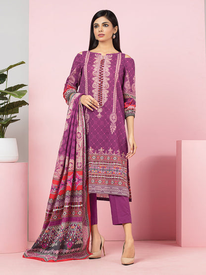 Edenrobe - EWU22A4-24012 Unstitched Magenta Printed Viscose 3 Piece