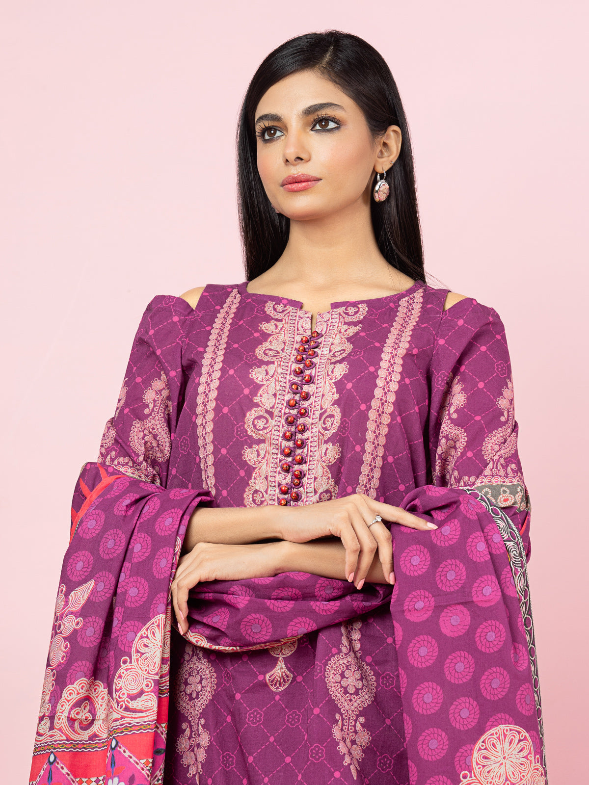 Edenrobe - EWU22A4-24012 Unstitched Magenta Printed Viscose 3 Piece
