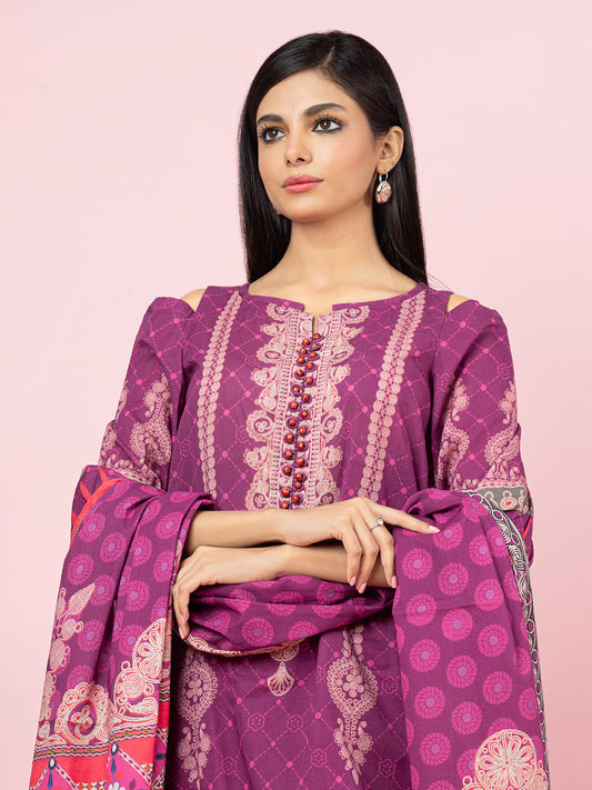 Edenrobe - EWU22A4-24012 Unstitched Magenta Printed Viscose 3 Piece
