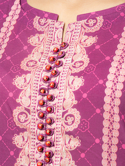 Edenrobe - EWU22A4-24012 Unstitched Magenta Printed Viscose 3 Piece