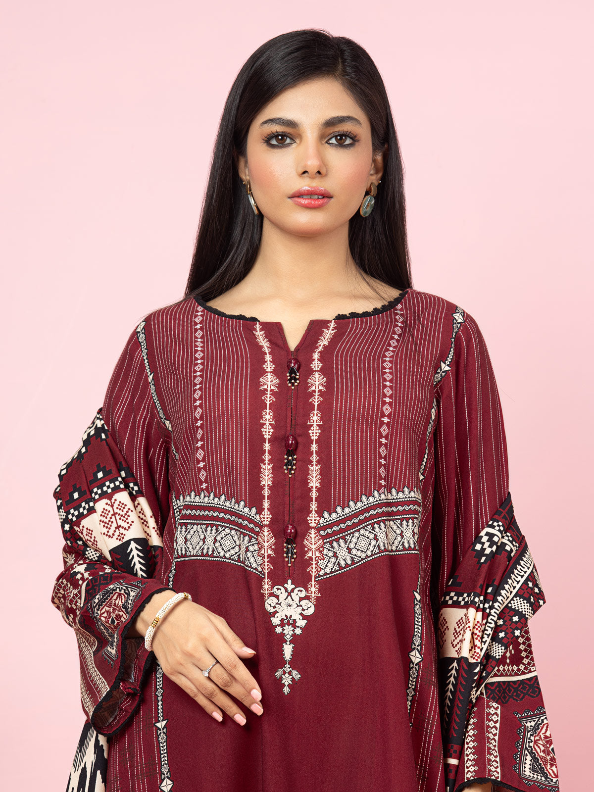 Edenrobe - EWU22A4-24013 Unstitched Rust Printed Viscose 3 Piece