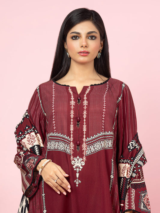 Edenrobe - EWU22A4-24013XXL Unstitched Rust Printed Viscose 3 Piece