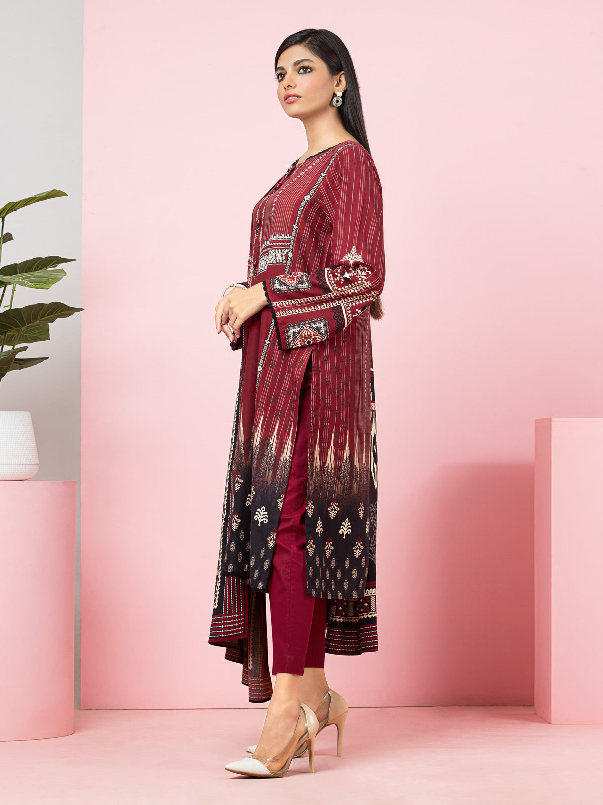 Edenrobe - EWU22A4-24013 Unstitched Rust Printed Viscose 3 Piece