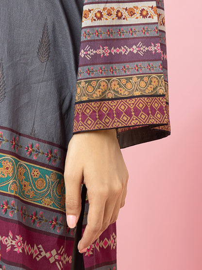 Edenrobe - EWU22A4-24015 Unstitched Steel Grey Printed Viscose 3 Piece