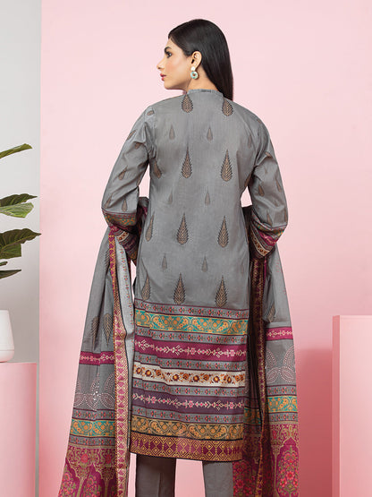 Edenrobe - EWU22A4-24015XXL Unstitched Steel Grey Printed Viscose 3 Piece