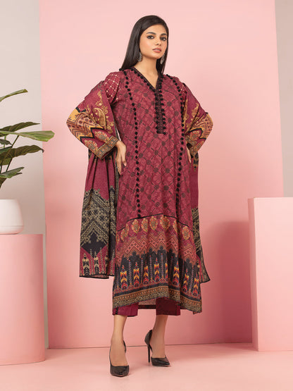 Edenrobe - EWU22A4-24016XXL Unstitched Dark Rust Printed Viscose 3 Piece