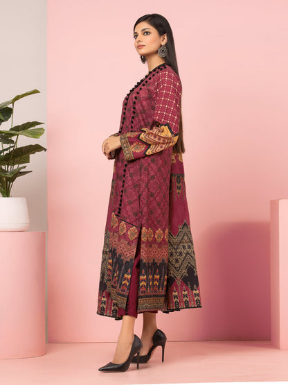 Edenrobe - EWU22A4-24016XXL Unstitched Dark Rust Printed Viscose 3 Piece