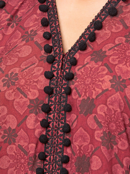 Edenrobe - EWU22A4-24016 Unstitched Dark Rust Printed Viscose 3 Piece