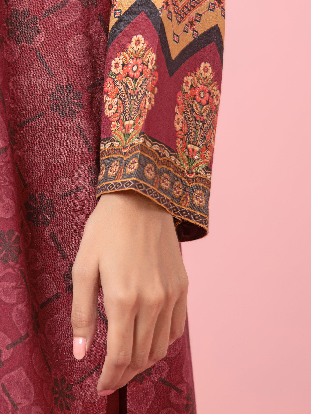 Edenrobe - EWU22A4-24016 Unstitched Dark Rust Printed Viscose 3 Piece