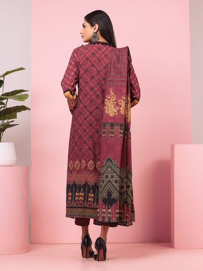 Edenrobe - EWU22A4-24016XXL Unstitched Dark Rust Printed Viscose 3 Piece