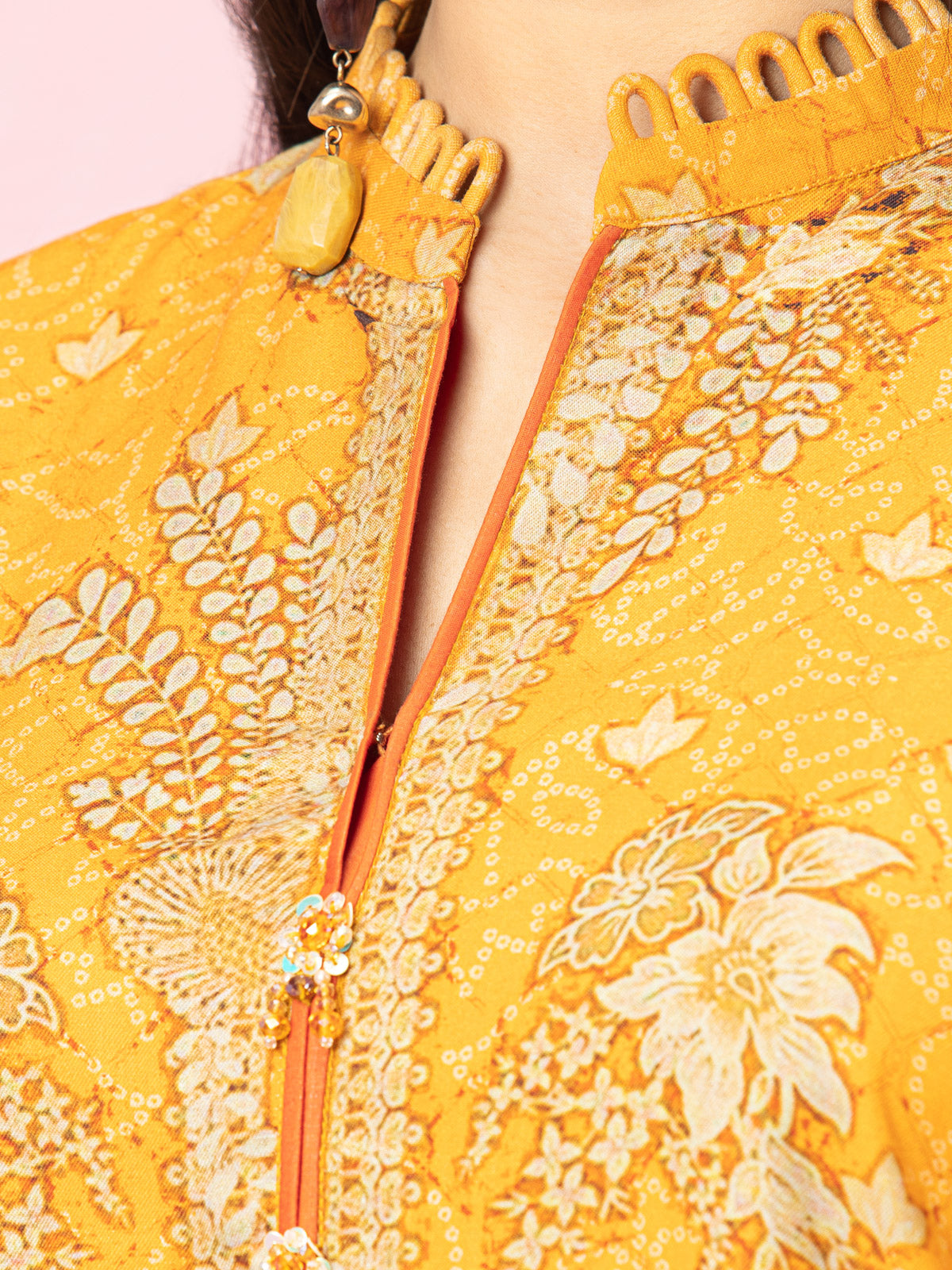 Edenrobe - EWU22A4-24018XXL Unstitched Mustard Printed Viscose 3 Piece