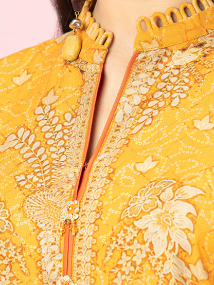 Edenrobe - EWU22A4-24018 Unstitched Mustard Printed Viscose 3 Piece